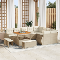 vidaXL 12-delars trädgårdsofa-set med kuddar beige poly rotting akacia