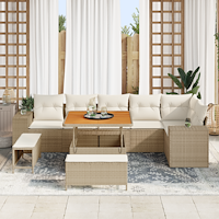 vidaXL 9-delad trädgårdsofforsett med kuddar beige polyrotting akacia