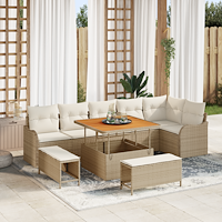 vidaXL 9-delars Trädgårdsoffaset med Kuddar Beige Poly Rattan Akacia
