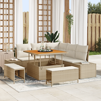 vidaXL 8-delat trädgårdsoffaset med kuddar beige poly rattan akacia