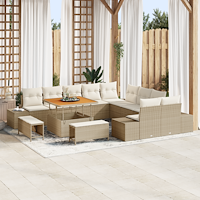 vidaXL 13-delars trädgårdsoffasett med kuddar beige poly rattan akacia