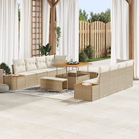 vidaXL 11-delad trädgårdsoffgrupp med kuddar beige poly rattan akacia