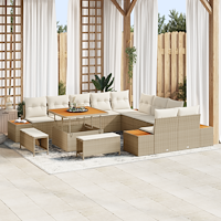 vidaXL 13 delar trädgårdsoff set med kuddar beige poly rattan akacia