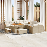 vidaXL 13 Delar Trädgårdsoff-set med Kuddar Beige Poly Rattan Akacia