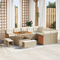 vidaXL 12 Delars Trädgårdsoffset med Kuddar Beige Poly Rattan Akacia