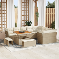 vidaXL 12-delat trädgårdsofa-set med kuddar Beige Poly Rotting