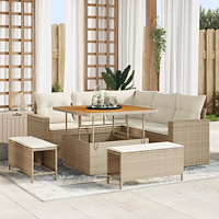 vidaXL 8 Delars Trädgårdsoffagrupp med Kuddar Beige Poly Rattan