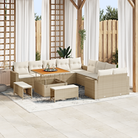 vidaXL 13-delars trädgårdsoffas med kuddar Beige Poly Rattan Akacia
