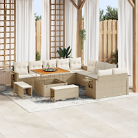 vidaXL 13-delars Trädgårdssoffagrupp med Kuddar Beige Poly Rattan Akacia