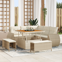 vidaXL 8-delad trädgårdsoffagrupp med dynor Beige Poly Rattan Akacia