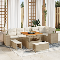 vidaXL 9-delars Trädgårdsoffaset med kuddar Beige Poly-rotting Akacia