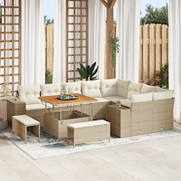 vidaXL 12-delat trädgårdsoffset med kuddar beige poly rattan akacia