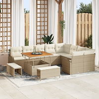 vidaXL 12-delars Trädgårdsoffa Set med Kuddar Beige Poly Rattan Acacia