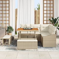 vidaXL 8-delars trädgårdsoff-set med kuddar Beige Poly Rattan Akacia