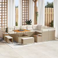 vidaXL 12-delad trädgårdsoffset med kuddar beige poly rattan akacia