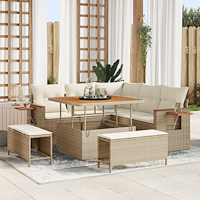 vidaXL 8-delars trädgårdsoff set med kuddar beige poly rattan akacia