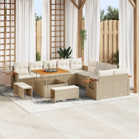 vidaXL 13 Delar Trädgårdsoffaset med kuddar Beige Konstrotting Akacia