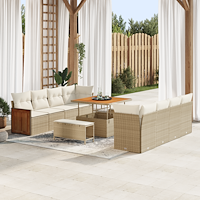 vidaXL 11-delat Trädgårdsoffaset med Kuddar Beige Poly Rattan Akacia