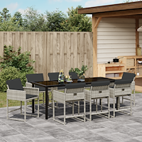 vidaXL 9-delat trädgårdmöbelset med kuddar Ljusgrå poly rattan