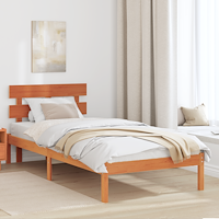 vidaXL Sängram med sänggavel Vaxad Brun 90x200 cm Massiv tall