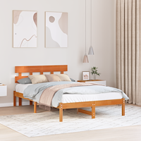 vidaXL Sängram med huvudgavel Vaxbrun 135x190 cm Massivt trä tall