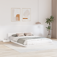 vidaXL Golvsängram med Sängbord Vit 140x200cm Massivt Trä