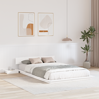 vidaXL Golvsängram med sängbord vit 120x200cm massiv trä