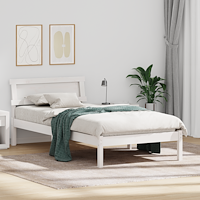 vidaXL Sängram med LED-huvudände i vitt, 90 x 200 cm, massivt tall