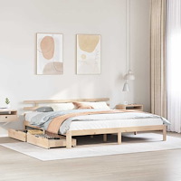 vidaXL Sängram med lådor 200x200 cm massiv furu