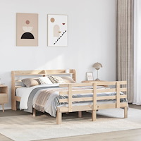 vidaXL Sängram med huvudgavel 135x190 cm massiv furu