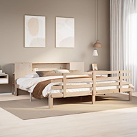 vidaXL Säng med bokhylla utan madrass 200x200cm massiv furu