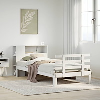 vidaXL Säng med bokhylla utan madrass vit 90x190cm massiv furu