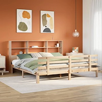vidaXL Säng med bokhylla utan madrass 200x200cm massiv furu