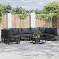 vidaXL Trädgårdsoffset med kudde med kudde 8 pcs Svart 70 x 70 x 32 cm Aluminium