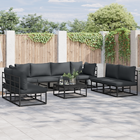 vidaXL Trädgårdsoffset 8 pcs Svart 283 x 71.5 x 71 cm Aluminium