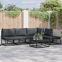 vidaXL Trädgårdsoffset med kudde med kudde 6 pcs Svart 70 x 70 x 32 cm Aluminium
