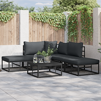 vidaXL Trädgårdsoffset med kudde med kudde 6 pcs Svart 70 x 70 x 32 cm Aluminium