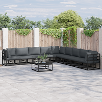 vidaXL Trädgårdsoffset 10 pcs Svart 70 x 70 x 32 cm Aluminium