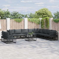 vidaXL Trädgårdsoffset 10 pcs Svart 353 x 283 x 71 cm Aluminium