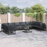 vidaXL Trädgårdsoffset 10 pcs Svart 423 x 213 x 71 cm Aluminium