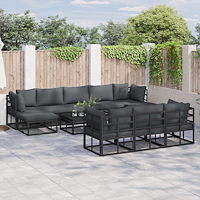 vidaXL Trädgårdsoffset 10 pcs Svart 353 x 141.5 x 71 cm Aluminium