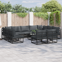 vidaXL Trädgårdsoffset 11 pcs Svart 353 x 211.5 x 71 cm Aluminium