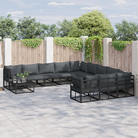 vidaXL Trädgårdsoffset 12 pcs Svart 70 x 70 x 32 cm Aluminium
