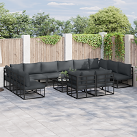 vidaXL Trädgårdsoffset 13 pcs Svart 70 x 70 x 32 cm Aluminium