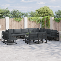 vidaXL Trädgårdsoffset 13 pcs Svart 70 x 70 x 32 cm Aluminium