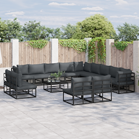 vidaXL Trädgårdsoffset 14 pcs Svart 70 x 70 x 32 cm Aluminium