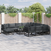 vidaXL Trädgårdsoffset 11 pcs Svart 71.5 x 71.5 x 71 cm Aluminium