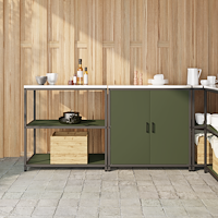 vidaXL Köksförvaringsset med hylla med lagring med dörr Justerbar 2 pcs Olivgrön 150 x 50 x 92 cm
