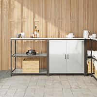 vidaXL Köksförvaringsset med hylla med lagring med dörr Justerbar 2 pcs Silver 150 x 50 x 92 cm