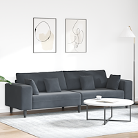 vidaXL Soffa med kudde Mörkgrå 250 x 77 x 76 cm Sammet